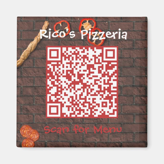 Anpassningsbar Pizzeria Menu QR-kod Magnet (Framsidan)
