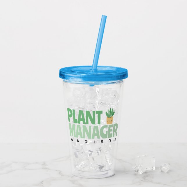 Anpassningsbar Plant Manager Namn Cactus Plant Grö Take Away Mugg (Baksida Ice)