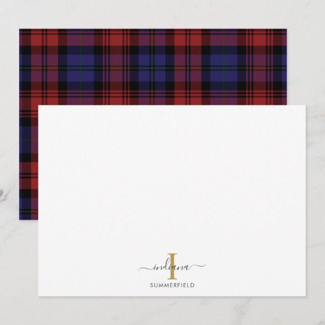 Anpassningsbar Play Monogram Rustic Tartan Anteckningskort (Fram/baksida)