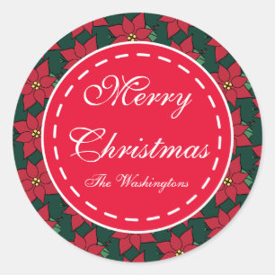 Anpassningsbar Poinsettia jultomte Märkre Stickers Runt Klistermärke