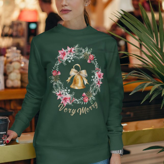 Anpassningsbar Poinsettia Snowflake Grönt Julkrans T Shirt (Skapare uppladdad)