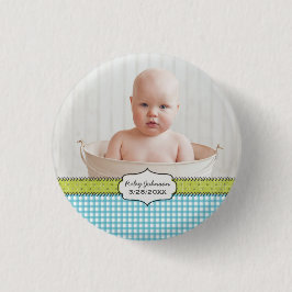 Anpassningsbar pojke fotot namn och födelsedagskal knapp