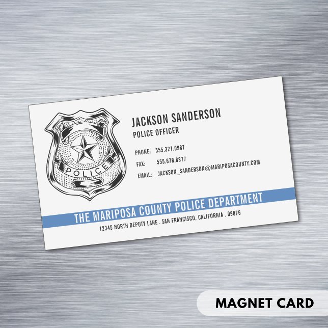 Anpassningsbar Polisavdelning Thin Blue Line Logot Magnetiska Visitkort (Custom Police Department Thin Blue Line Logo Business Card Magnet)