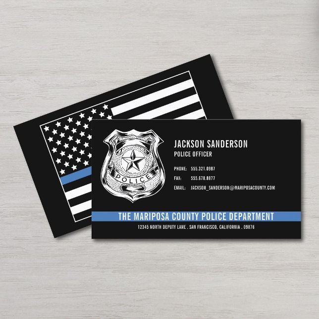 Anpassningsbar Polisavdelning Thin Blue Line Logot Visitkort (Custom Police Department Thin Blue Line Logo Business Card)