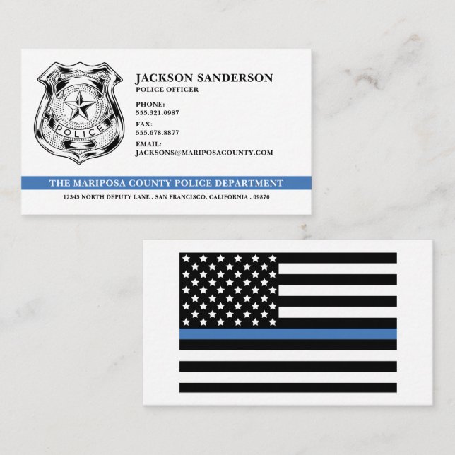 Anpassningsbar Polisavdelning Thin Blue Line Logot Visitkort (Fram/baksida)