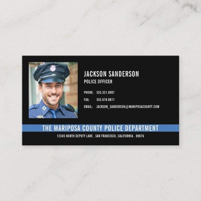 Anpassningsbar Polisavdelning Thin Blue Line Photo Visitkort (Framsida)