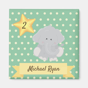 Anpassningsbar Polka Dot Elephant med Namn och ål Magnet