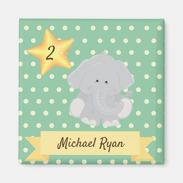 Anpassningsbar Polka Dot Elephant med Namn och åld Magnet (Framsidan)
