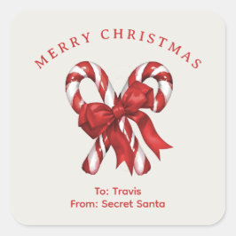 Anpassningsbar polkagrisar med bugggåva till julkl fyrkantigt klistermärke