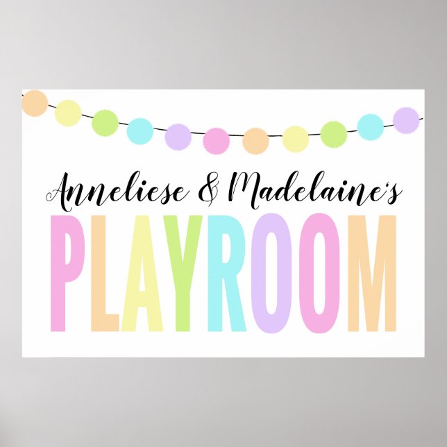 Anpassningsbar Pom Pom Pastel Rainbow Playroom Poster (Framsidan)