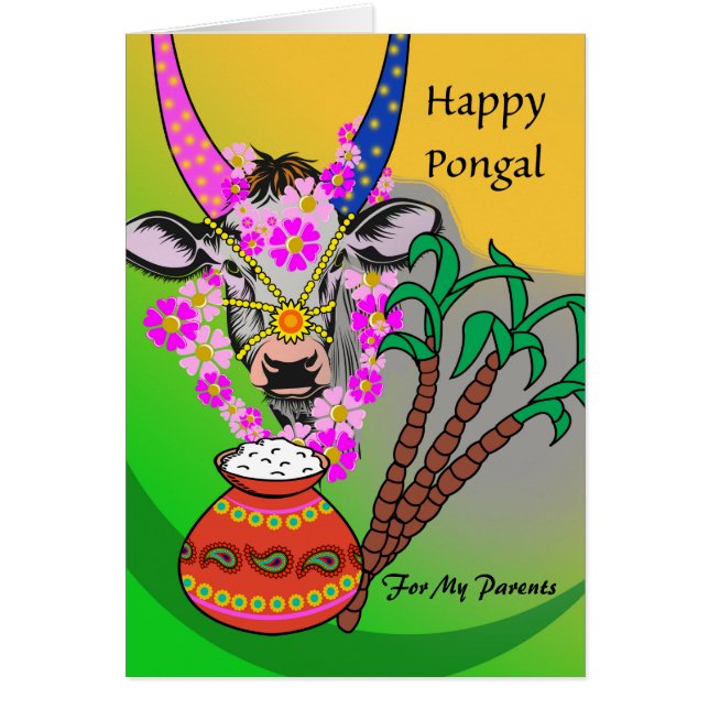 Anpassningsbar Pongal for Parants, Add Your Text,  Hälsningskort (Framsidan)