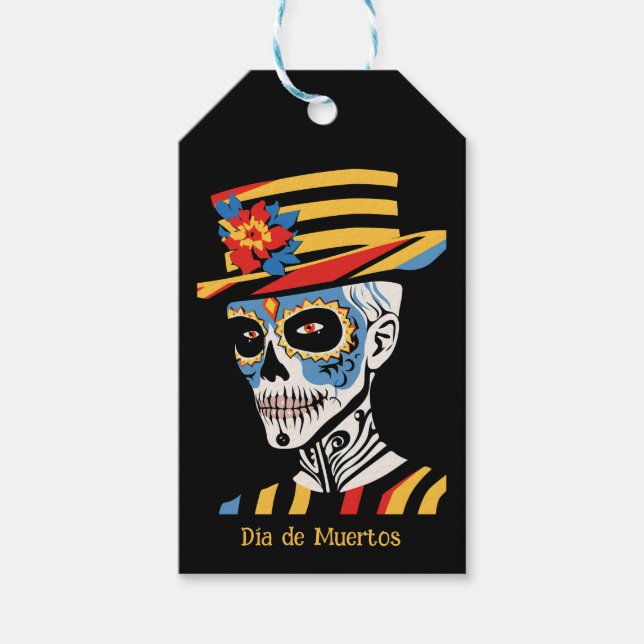 Anpassningsbar 💀 pop Art Calavera i hatt Presentetikett (Framsidan)