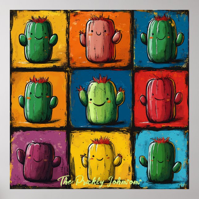 Anpassningsbar Pop Art Kaktus Grid Väggkonst (Framsidan)