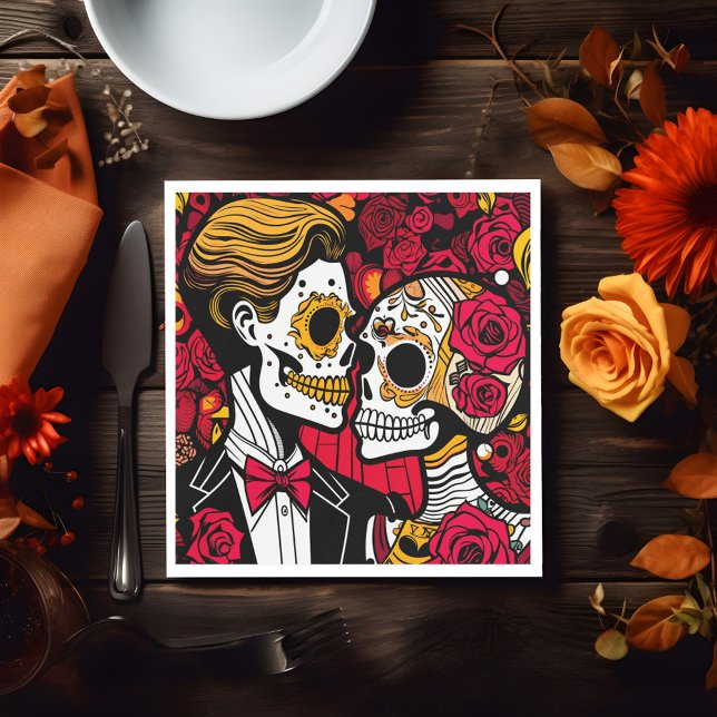 Anpassningsbar 💀 Pop Día de Muertos Pappersservett (Custom text 💀 Pop Día de Muertos Napkins)