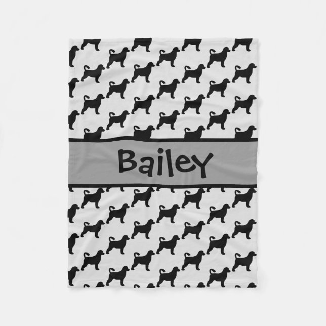 Anpassningsbar Portugisiska Vatten Hund Silhouette Fleecefilt (Framsidan)