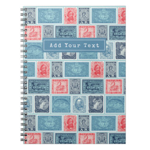 Anpassningsbar Postal Frimärke Blue Red Vintage M Anteckningsbok