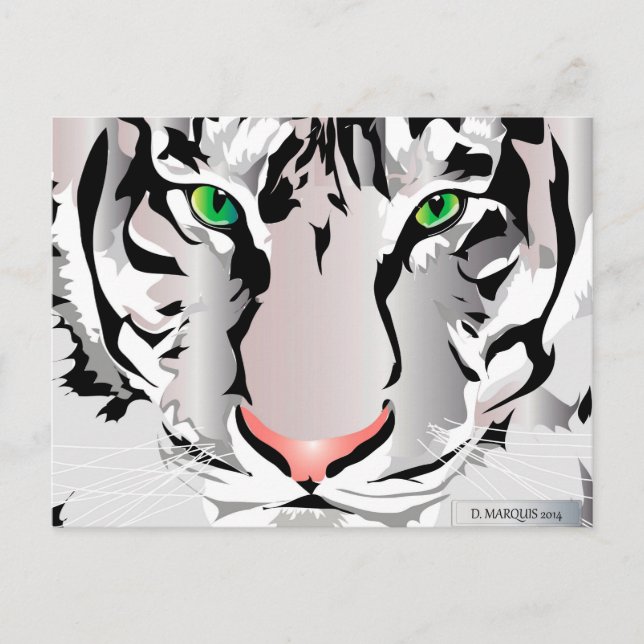 ANPASSNINGSBAR POSTCARDS- TIGER-WHITE/GRÅTT VYKORT (Framsida)