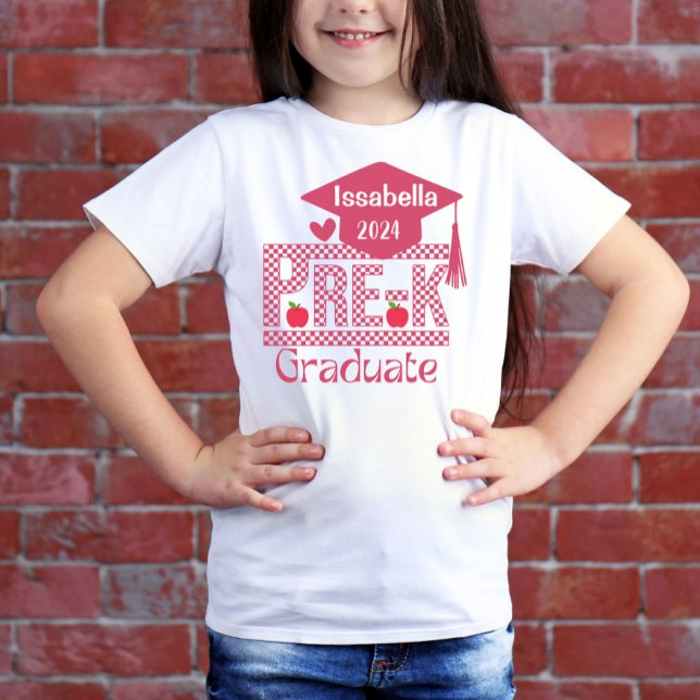 Anpassningsbar Pre-K Grad Chekered och Cap for Gir T Shirt (Skapare uppladdad)