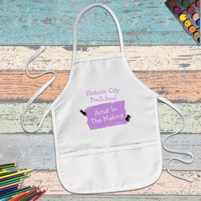 Anpassningsbar Preschool Artist Violet Srap Papper Barnförkläde (Time for some fun? Personalize this apron for a gift or a school or child care business accessory.)