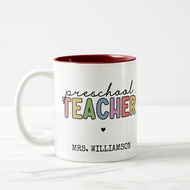Anpassningsbar Preschool Teacher Personlig Gifts Två-Tonad Mugg (Vänster)