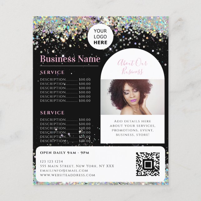 Anpassningsbar Promotional Esthetician Holo Glitte Flygblad (Framsidan)