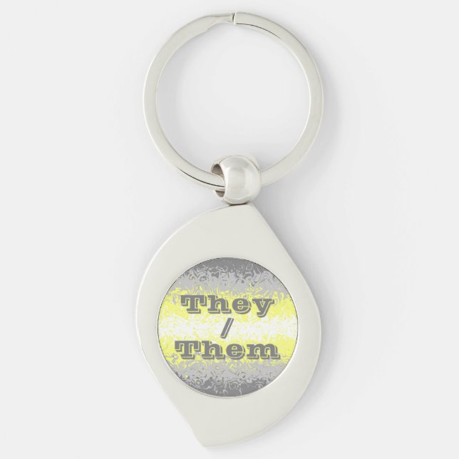 Anpassningsbar Pronomen Trippig Demigender Pride F Swirl Silverfärgad Nyckelring (Framsidan)