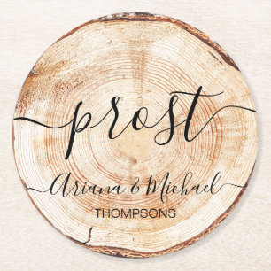 Anpassningsbar Prost German Bröllop Wood Grain Underlägg Papper Rund