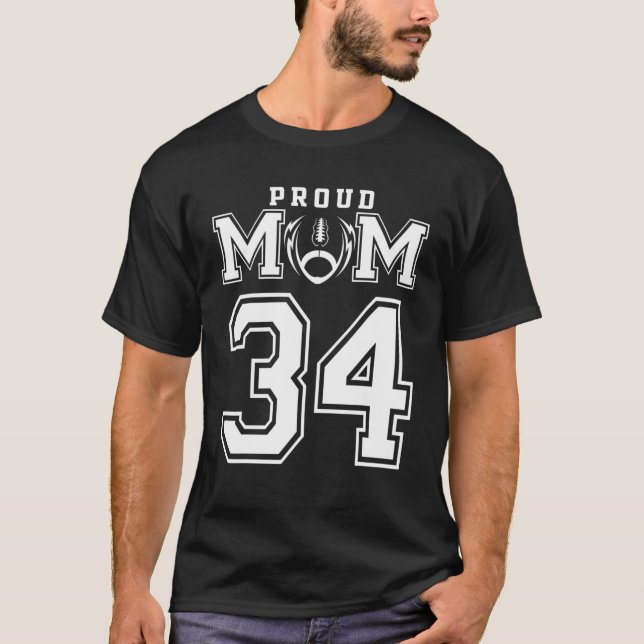 Anpassningsbar Proud Football Mamma nummer 34 Pers T Shirt (Framsida)