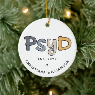 Anpassningsbar PsyD Doktor of Psychology Psycholog Julgransprydnad Keramik