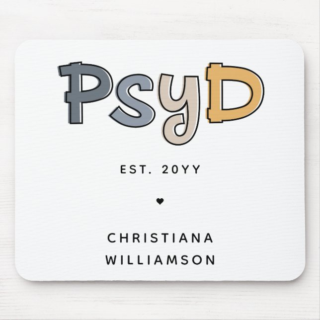 Anpassningsbar PsyD Doktor of Psychology Psycholog Musmatta (Framsidan)