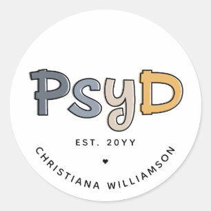 Anpassningsbar PsyD Doktor of Psychology Psycholog Runt Klistermärke