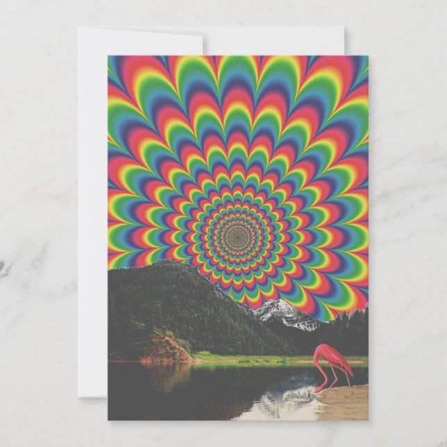 Anpassningsbar Psykedelisk Flamingo Collage Natur Julkort (Framsida)