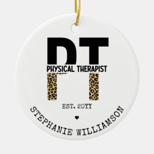 Anpassningsbar PT Physical Therapist Cheetah Print Julgransprydnad Keramik