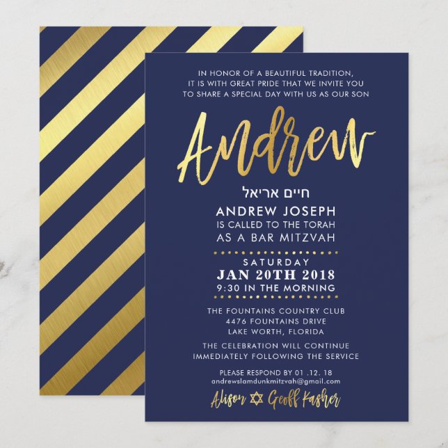 ANPASSNINGSBAR Pub Mitzvah Inbjudan för Andrew Nav (Fram/baksida)