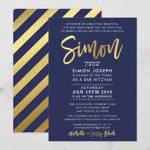 ANPASSNINGSBAR Pub Mitzvah Inbjudan för Simon navy