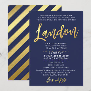 ANPASSNINGSBAR Pub Mitzvah Inbjudan marin blue + g