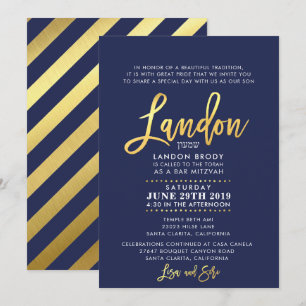 ANPASSNINGSBAR Pub Mitzvah Inbjudan marin blue + g