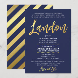 ANPASSNINGSBAR Pub Mitzvah Inbjudan marin blue + g