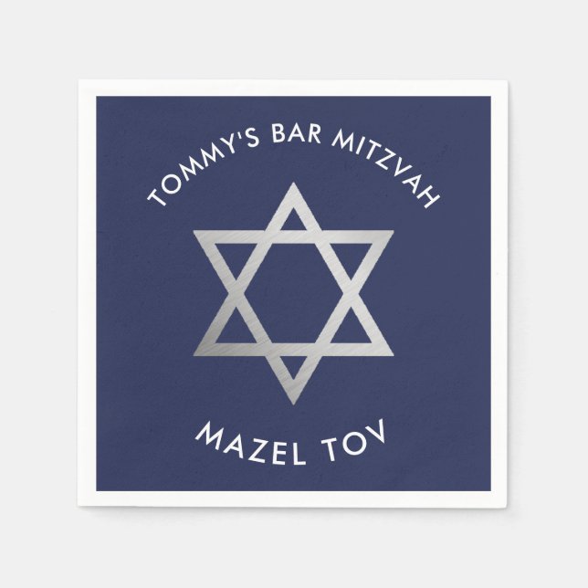 ANPASSNINGSBAR Pub Mitzvah mazel tov star navy + s Pappersservett (Framsidan)