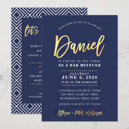 ANPASSNINGSBAR Pub Mitzvah modern flotta + guld na Inbjudningar