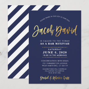 ANPASSNINGSBAR Pub Mitzvah modern flotta + guld na Inbjudningar