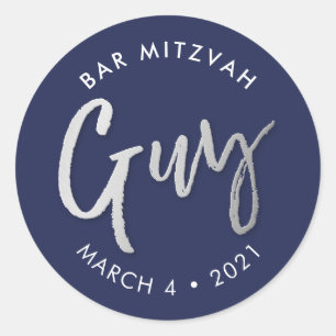 ANPASSNINGSBAR Pub Mitzvah modern flottan silver n Runt Klistermärke