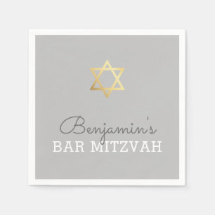 ANPASSNINGSBAR Pub Mitzvah modern guld star grått Pappersservett