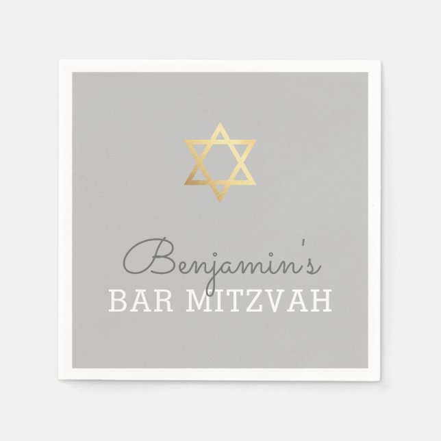 ANPASSNINGSBAR Pub Mitzvah modern guld star grått Pappersservett (Framsidan)