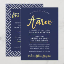 ANPASSNINGSBAR Pub Mitzvah modern marin + guld nam