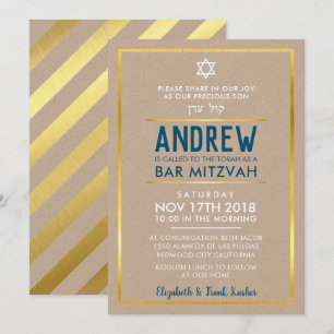 anpassningsbar PUB MITZVAH smart fet guld kraftblå Inbjudningar