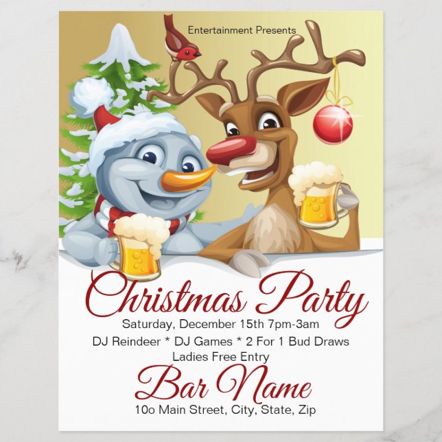 Anpassningsbar Pub Party Santa och Reindeer Reklamblad (Framsidan)