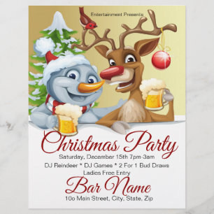 Anpassningsbar Pub Party Santa och Reindeer Reklamblad