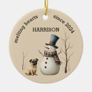 Anpassningsbar Pug Hund Heart smälter Keepsak Julgransprydnad Keramik