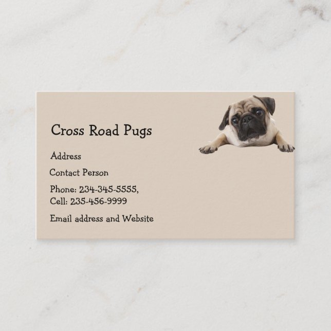 Anpassningsbar Pug Hund Pet Animal Logotyp Busines Visitkort (Framsida)